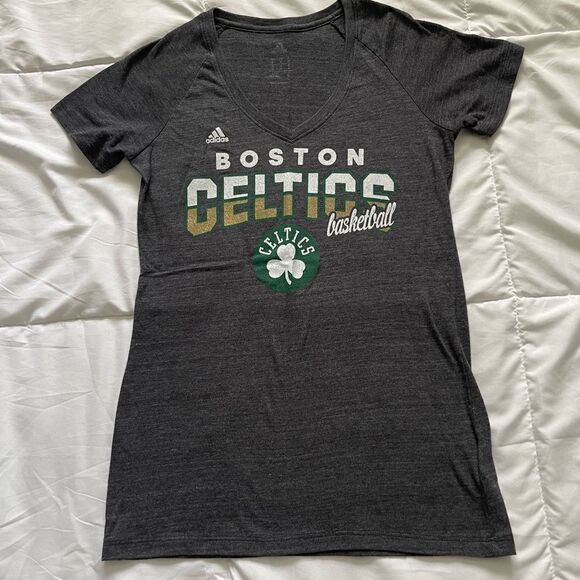 Boston Celtics slim fit V-neck T-shirt size medium by Adidas - Picture 1 of 6